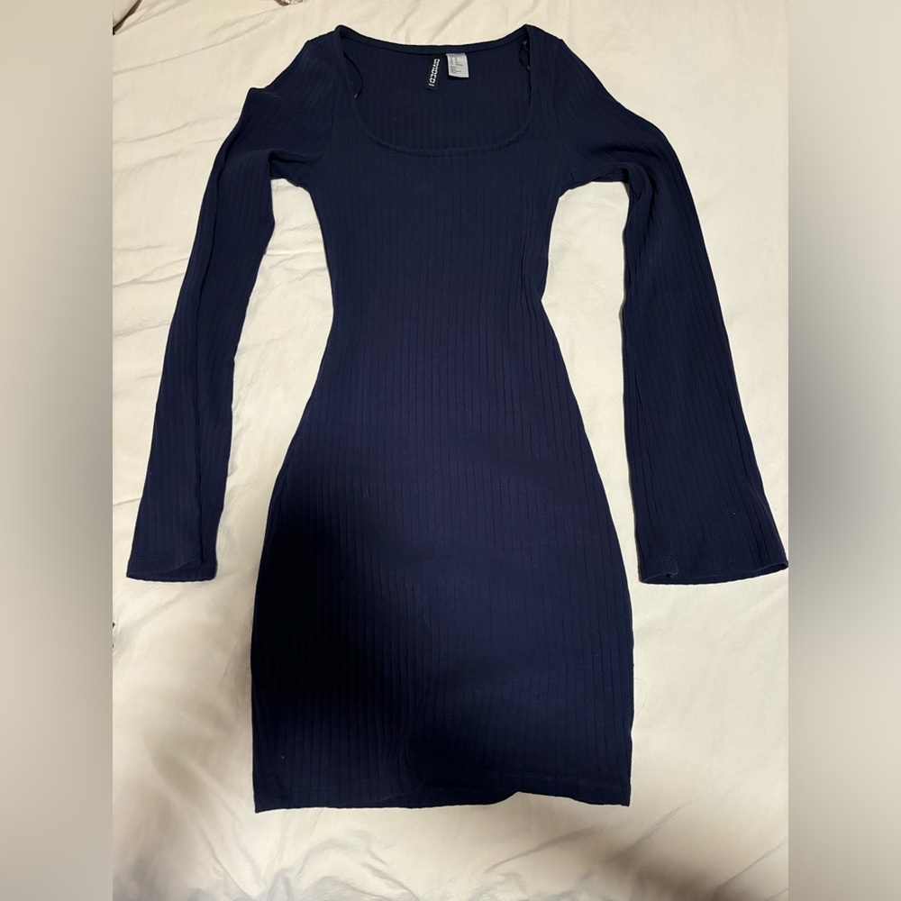 H&M Dark Blue Long Sleeve Dress